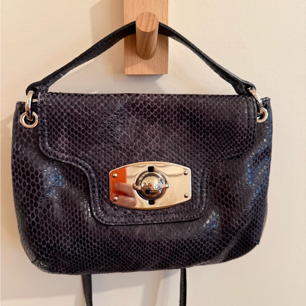Furla Purple Crossbody Snake Embossed Leather Silver Turnlock #glam